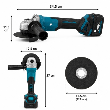 Polizor unghiular fara fir, 2 acumulatori 88V 6.0A, Flex profesional 11500rpm, 125mm, tip PJA, trusa transport, Pexor negru-turcoaz - Img 7