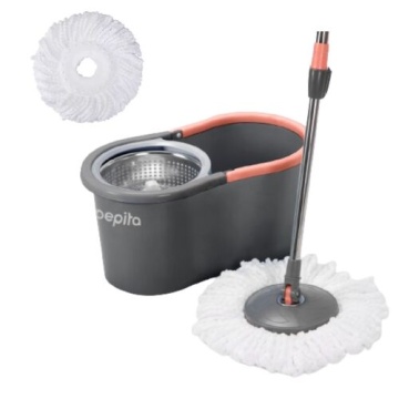 Set curatenie Hydrox Spin, mop rotativ 360°, galeata cu roti, 2 rezerve, dop scurgere, Gri - Img 1