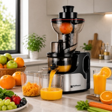 Storcator cu presare la rece Hoffmans HM-636, Slow Juicer, 200W, tub alimentare 130 mm, motor 100% cupru, extractie suc pana la 96%, negru/inox - Img 6