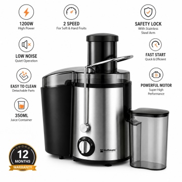 Storcator fructe și legume Hoffmans HM-622, 1200W, 2 viteze, Recipient suc 350ml, Tub inox, Sistem siguranța, Ușor de curățat - Img 4