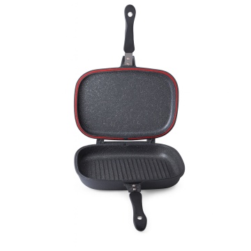 Tigaie dubla ZILAN, 30cm, aluminiu interior marmura, garnitura silicon, manere bachelita magnetice, ZLN9522, negru