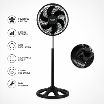 Ventilator cu picior Floria ZLN1092, 55W, 3 trepte viteza, oscilatie, negru - Img 4