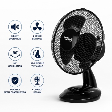 Ventilator de birou Floria ZLN1211 - 26cm, 25W, 2 viteze, oscilatie 90°, motor silentios - Img 4