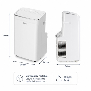Aer conditionat mobil Zilan ZLN1054, 12000 BTU, 3 in 1 racire dezumidificare ventilatie, WiFi, telecomanda, alb - Img 7