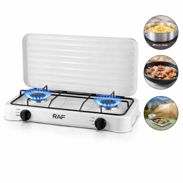 Aragaz portabil cu 2 arzatoare, Raf R8033W+B, 5.4 kW pentru Camping si Bucatarie Exterioara Alb