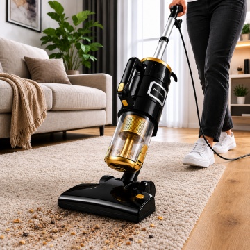 Aspirator vertical cu fir multifunctional 3 in 1 Hoffmans HM-8803 Putere 1800W, Filtrare multipla, Cablu 4.8m, Negru/Gold - Img 6