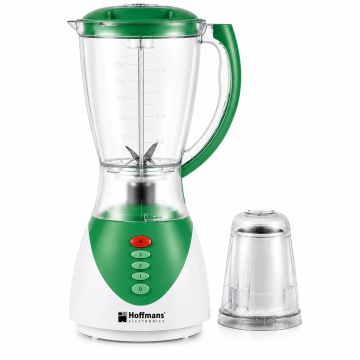 Blender Hoffmans HM-188, 450W, 1.5L, 4 viteze + Pulse, Lame inox, Functie macinare, Verde/Alb
