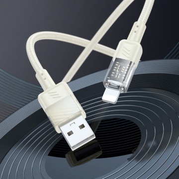 Cablu USB-A la Lightning, Hoco U129, 18W, 2.4A, Crystal, 1.2m, auriu - Img 6