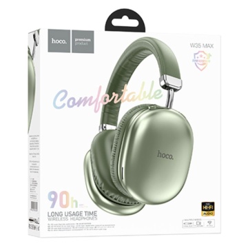 Casti Wireless Hoco W35 Max, Over Ear, BT 5.3, Stand-By 200h, 800mAh, suport card, Joy, verde - Img 4