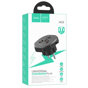 Convertor priza Hoco AC6, adaptor universal, incarcare rapida, EU Plug, negru - Img 2
