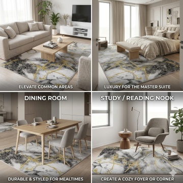 Covor Modern Livario Imperial Effect Gresie Grey Gold - Img 7