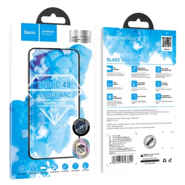 Hoco A34 folie clear iPhone 15 Plus, sticla securizata 6D DustProof, rama neagra, HD Glass - Img 5