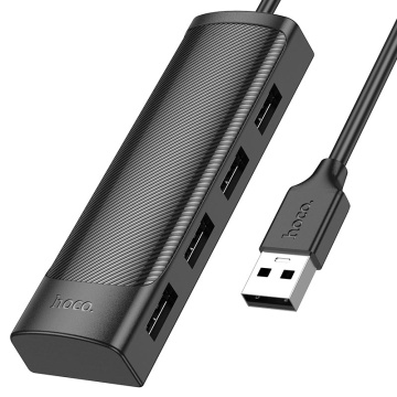 Hub USB, Multiport Hoco HB41, USB-A la 4 x USB-A 2.0, 480Mps, 20cm, negru - Img 2