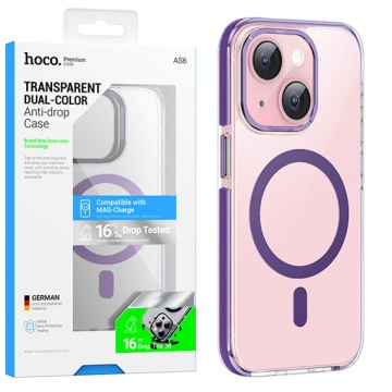 Husa iPhone 15 Pro Hoco AS6, MagSafe, GripEdge, clear purple, protectie premium