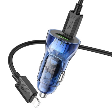 Incarcator Auto Hoco Z47, 20W, 2xUSB-A, Clear, albastru - Img 3