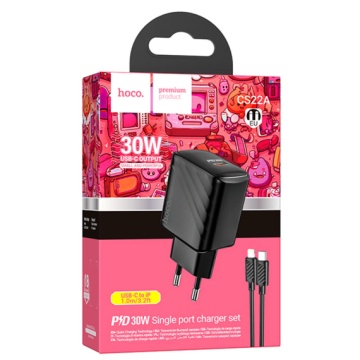 Incarcator Retea + Cablu Lightning, Hoco CS22A, 1m, PD30W, 1xUSB-C, QC/FCP/AFC, negru - Img 4