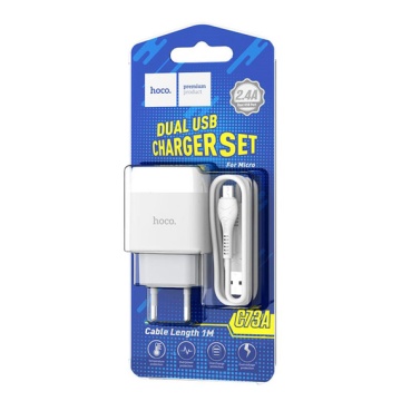 Incarcator Retea + Cablu MicroUSB, Hoco C73A, 18W, 2xUSB-A, QC 3.0, alb - Img 5