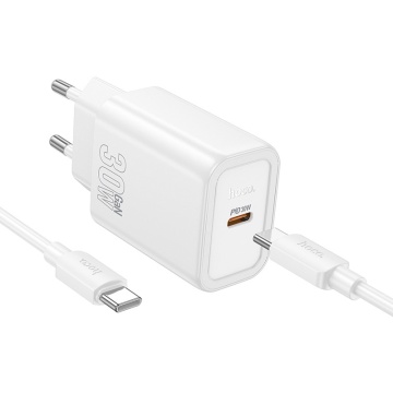 Incarcator Retea + Cablu USB-C Hoco N62, 1m, PD30W, 1xUSB-C, 1xUSB-A, alb - Img 1
