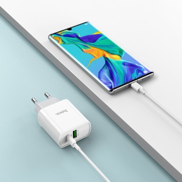 Incarcator Retea Hoco C80A, 20W, 5V, 3.1A, 1xUSB-C, 1xUSB-A, PD, QC 3.0, alb - Img 5