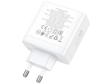 Incarcator Retea, Hoco N30, GaN, 65W, 2xUSB-C, 1xUSB-A, PD, QC 3.0, alb - Img 3