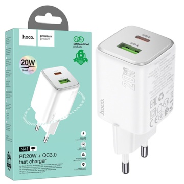 Incarcator Retea Hoco N41, 20W, 1xUSB-C, 1xUSB-A, PD, QC 3.0, alb - Img 5