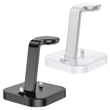Incarcator Wireless Hoco CW43, 2 x Lightning Output, 5W, 5V, 2.4A, Qi Charging, 3 in 1, alb - Img 3