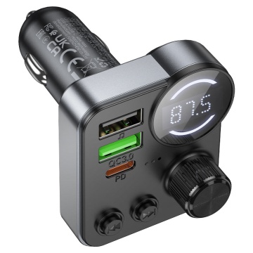 Modulator FM/Incarcator Auto, Hoco E86, PD48W, 1xUSB-C, 2xUSB-A, negru - Img 4