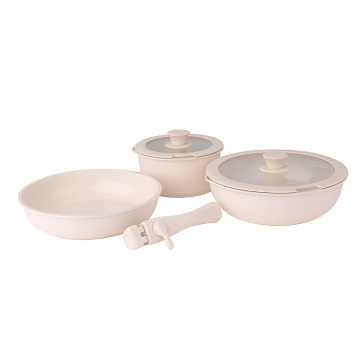 Set vase gatit ZILAN 8 piese, 5 straturi ceramica aluminiu inox, acoperire non-toxica, maner detasabil, ZLN0965, gri