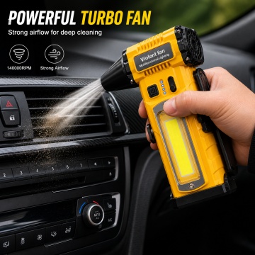 Suflanta Aer Comprimat Portabila 4 in 1 Pexor, Functie Aspirate, Turbo Fan 140000 RPM, 4 Trepte Putere, Baterie 8000 mAh, Incarcare USB-C, Motor Fara Perii, Galben-Negru - Img 3