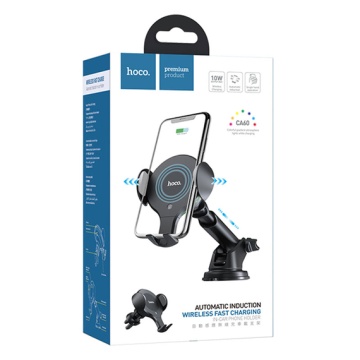 Suport auto Hoco CA60, wireless 10W, cleme laterale, grila/bord, negru - Img 5