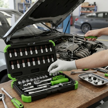 Trusa chei profesionale tubulare 45 piese Scule Auto Pexor verde-negru - Img 6