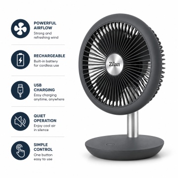 Ventilator portabil reincarcabil Zilan ZLN4000, USB, 5W, 18 cm, gri - Img 4