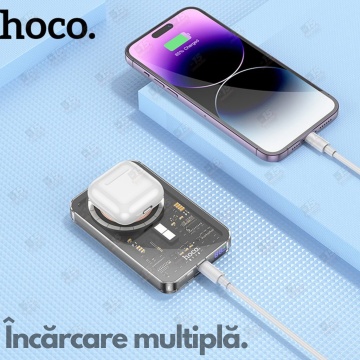 Baterie externa Hoco Q14, 5000mAh, wireless, USB-C PD 20W, magnet, display LED, Violet - Img 6