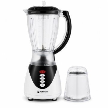 Blender Hoffmans HM-188, 450W, 1.5L, 4 viteze + Pulse, Lame inox, Functie macinare, Negru/Alb