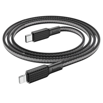 Cablu USB-C la Lightning, Hoco X69, PD20W, QC3.0, Flat, Braided, 1m, negru - Img 4