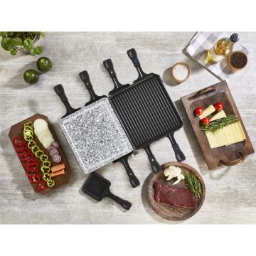 Gratar electric cu raclette ZILAN ZLN8863 – 1400W, Placa piatra + aluminiu, Termostat reglabil, Antiaderent, Gri - Img 5