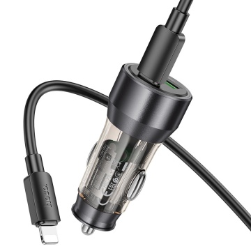 Incarcator Auto, Hoco NZ12A,25W, 1xUSB-C, 1xUSB-A, PD, QC 3.0, transparent-negru - Img 4