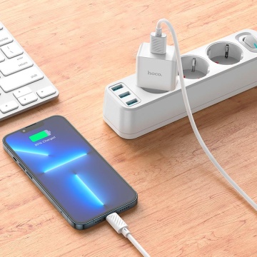 Incarcator Retea + Cablu Lightning, Hoco C106A, 10.5W, 2.1A, 1xUSB-A, QC 3.0, alb - Img 5