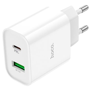 Incarcator Retea + Cablu Lightning, Hoco C80A Plus, 20W, 5V, 3.1A, 1xUSB-C, 1xUSB-A, PD, QC 3.0, alb - Img 2