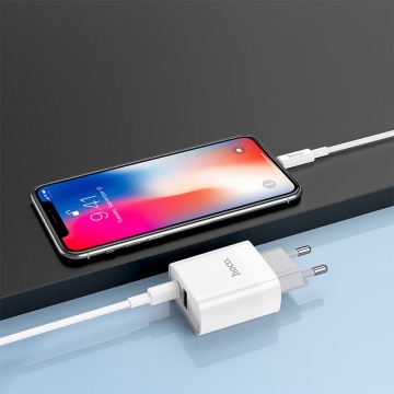 Incarcator Retea + Cablu USB-C, Hoco C80A, 20W, 5V, 3.1A, 1xUSB-C, 1xUSB-A, PD, alb - Img 4