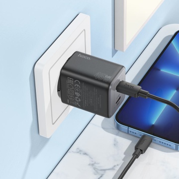 Incarcator Retea + Cablu USB-C, Hoco N42, 45W, 2xUSB-A, negru - Img 5