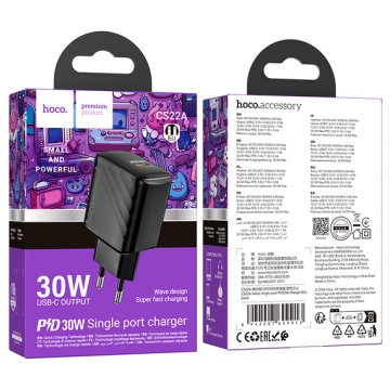Incarcator Retea Hoco CS22A, PD30W, 1xUSB-C, FCP/AFC, negru - Img 4
