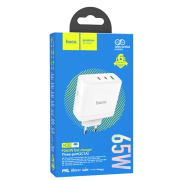Incarcator Retea, Hoco N30, GaN, 65W, 2xUSB-C, 1xUSB-A, PD, QC 3.0, alb - Img 4
