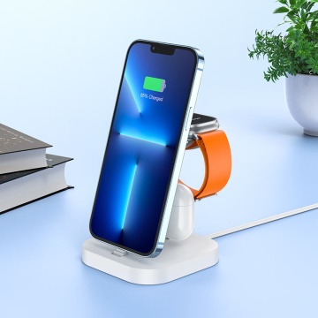 Incarcator Wireless Hoco CW43, 2 x Lightning Output, 5W, 5V, 2.4A, Qi Charging, 3 in 1, alb - Img 4