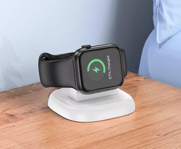 Incarcator Wireless Hoco CW44, iWatch, 2.5W, Qi Charging, Stand, alb - Img 2