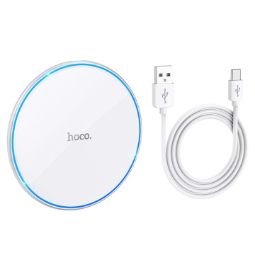 Incarcator Wireless Hoco CW6 Pro, Ultra Thin, 15W, Qi Charging, Ambient Light, alb - Img 1