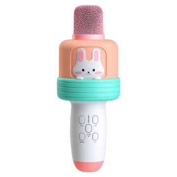 Microfon karaoke portabil pentru copii, 2 in 1 cu boxa integrata, lumini colorate RGB, efect de ecou si acumulator reincarcabil, portocaliu cu nuante de turcuoaz