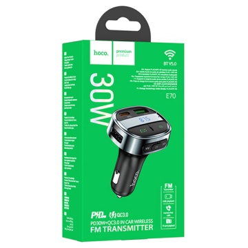 Modulator FM | Bluetooth, Hoco E70, 30W, 1xUSB-C, 1xUSB-A, PD, QC 3.0, negru - Img 5