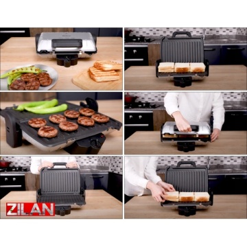 Sandwich-maker si Grill ZILAN ZLN4021 – 1600W, Termostat reglabil, Placi antiaderente, Inox/Alb - Img 6