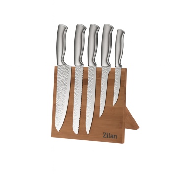 Set cutite Zilan 6 piese, otel inoxidabil 3CR13, suport bambus cu magnet, ZLN1641